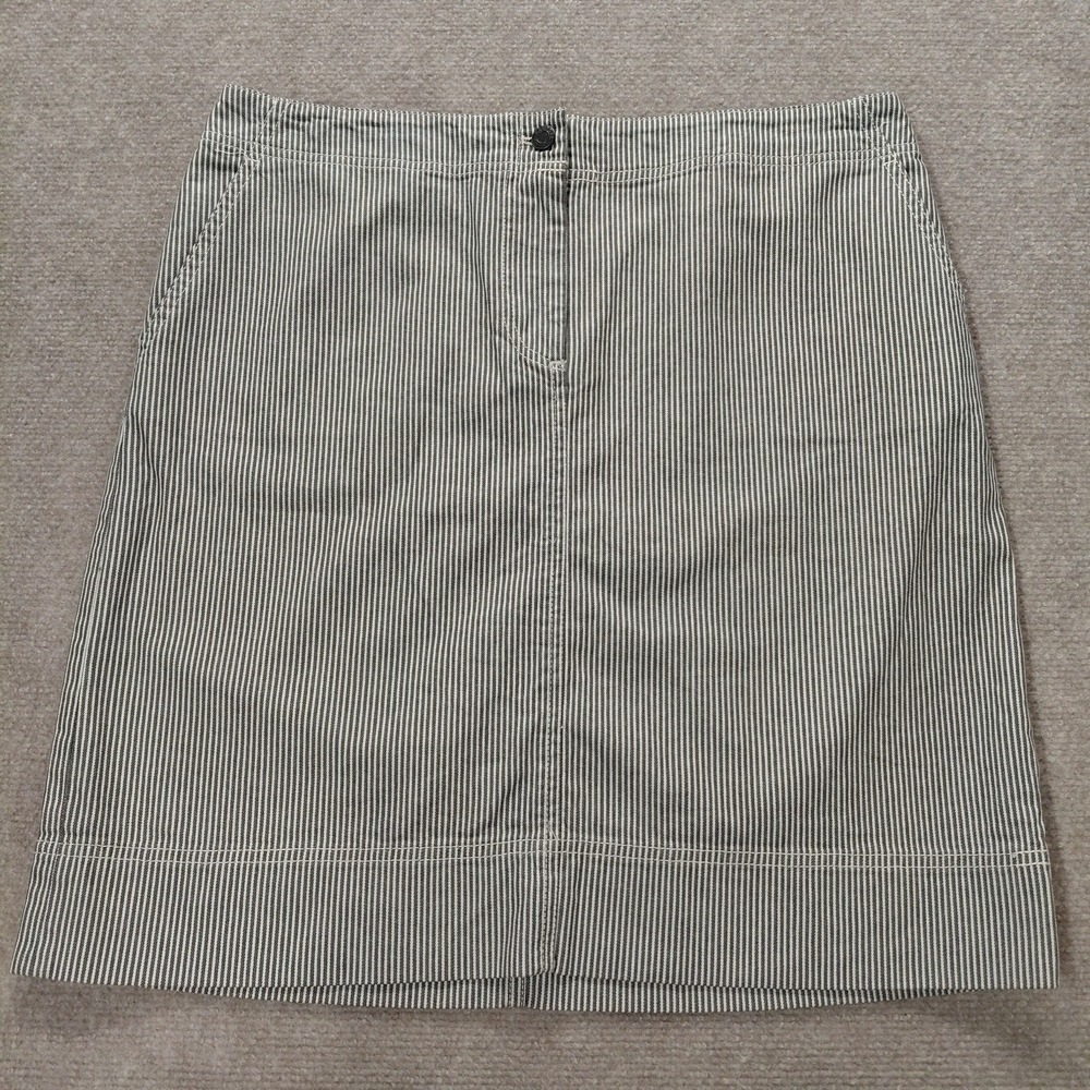 Talbots Skirt Women's 12 Military Green‎ White Vertical Striped Cotton Pencil